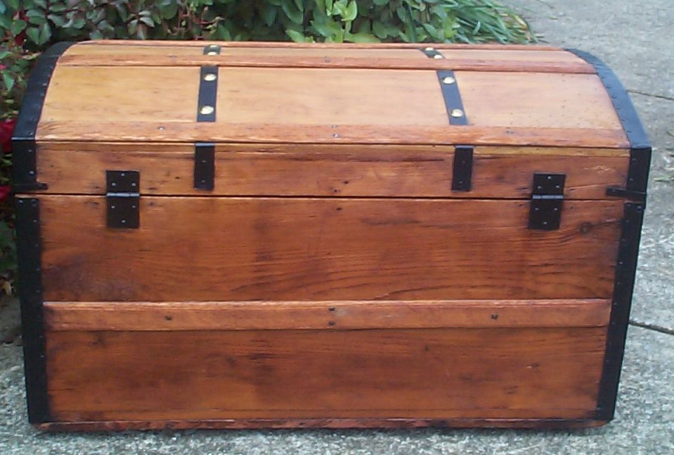 restored victorian all wood humpback dome top civil war era antique trunks for sale 762