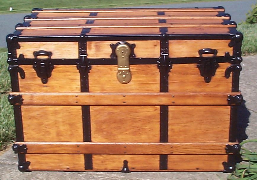 restored all wood flat top antique trunk for sale 763