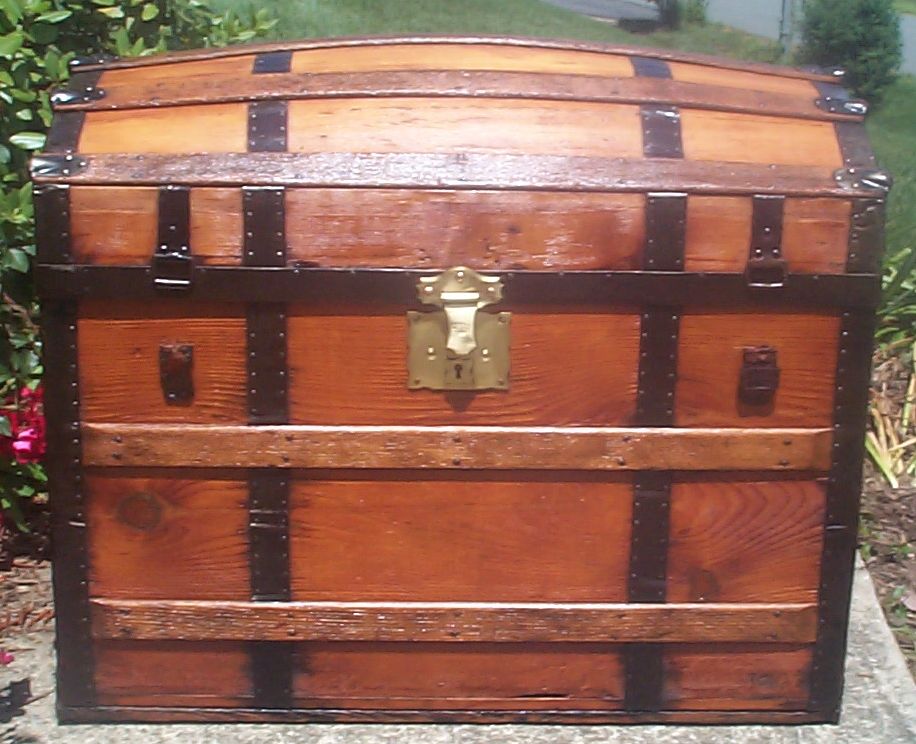 restored all wood Dome top antique trunk for sale 770