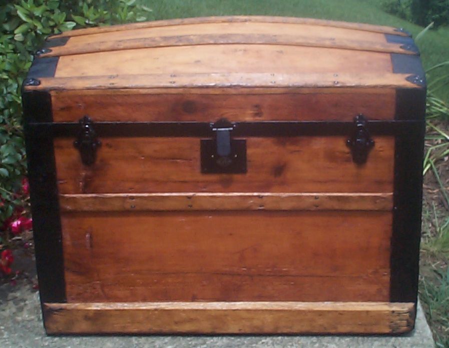 restored all wood Dome top antique trunk for sale 772