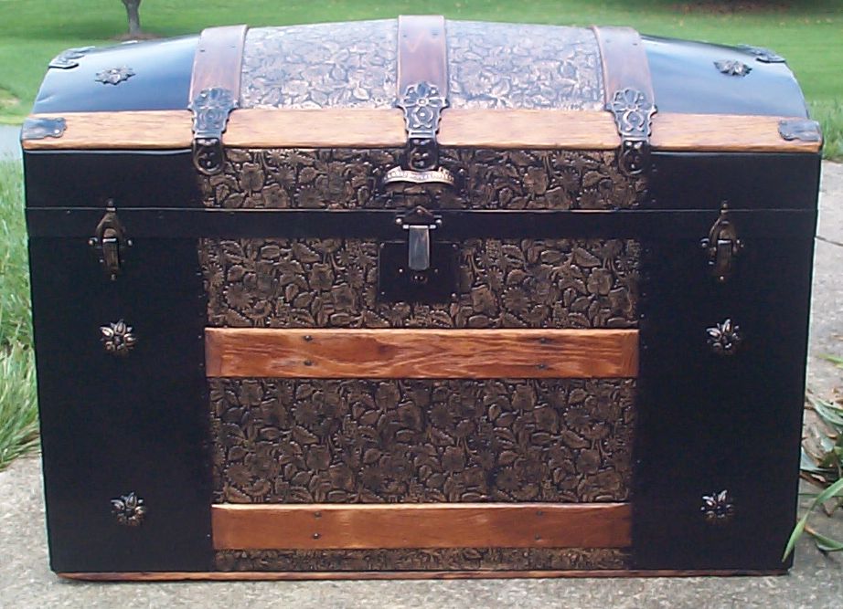 restored all metal dome top antique trunk for sale 776