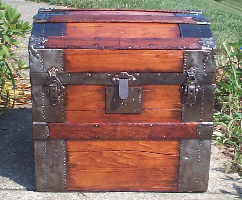 restored rare 1/2 size all wood dome top antique trunk for sale 778