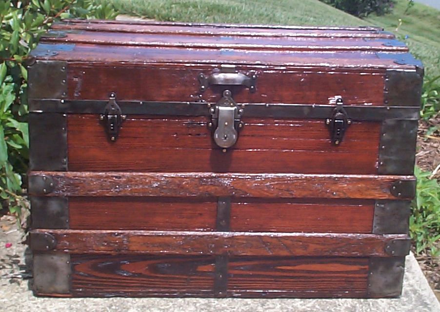 restored all wood flat top antique trunk for sale 770