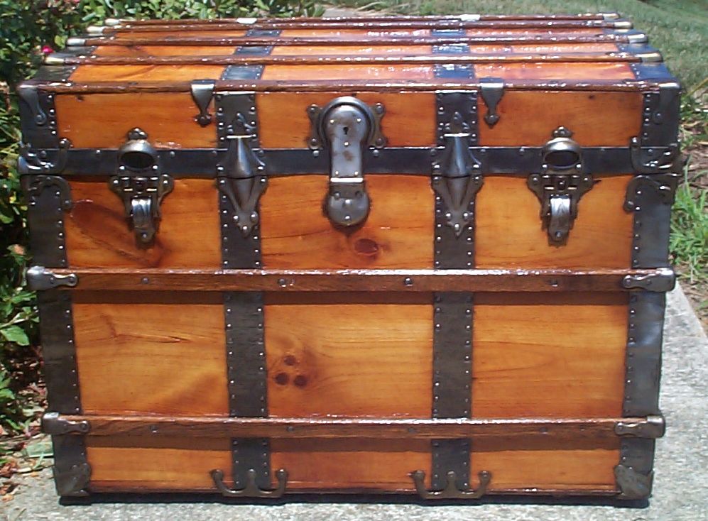 restored all wood flat top antique trunk for sale 784