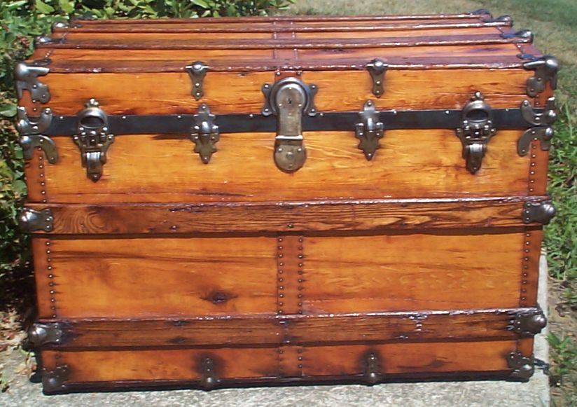 restored all wood flat top antique trunk for sale 786