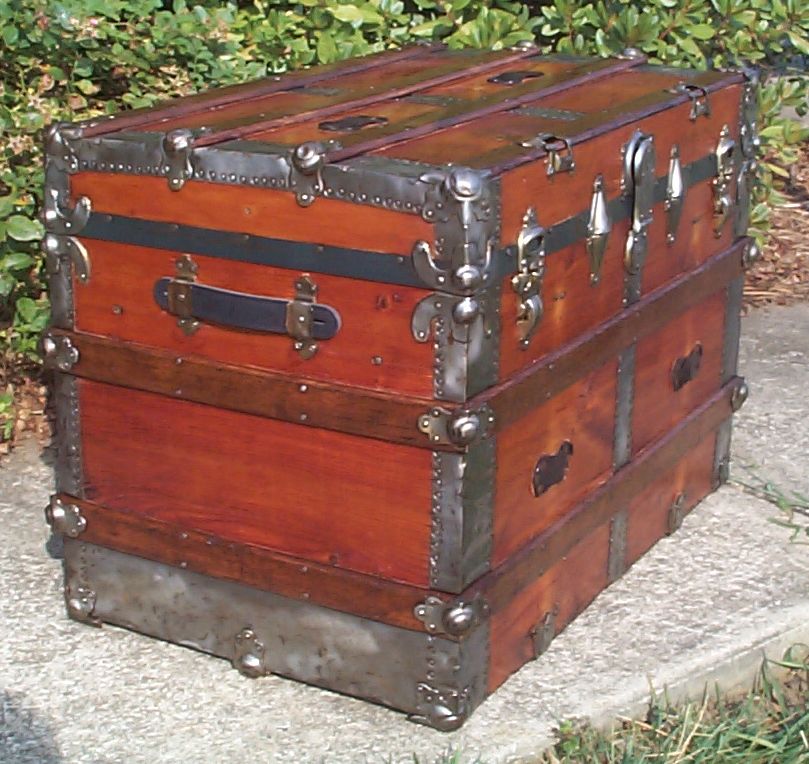 restored all wood flat top antique trunk for sale 790