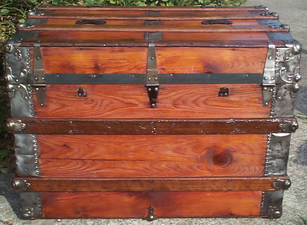 restored wood flat top antique trunk for sale 790