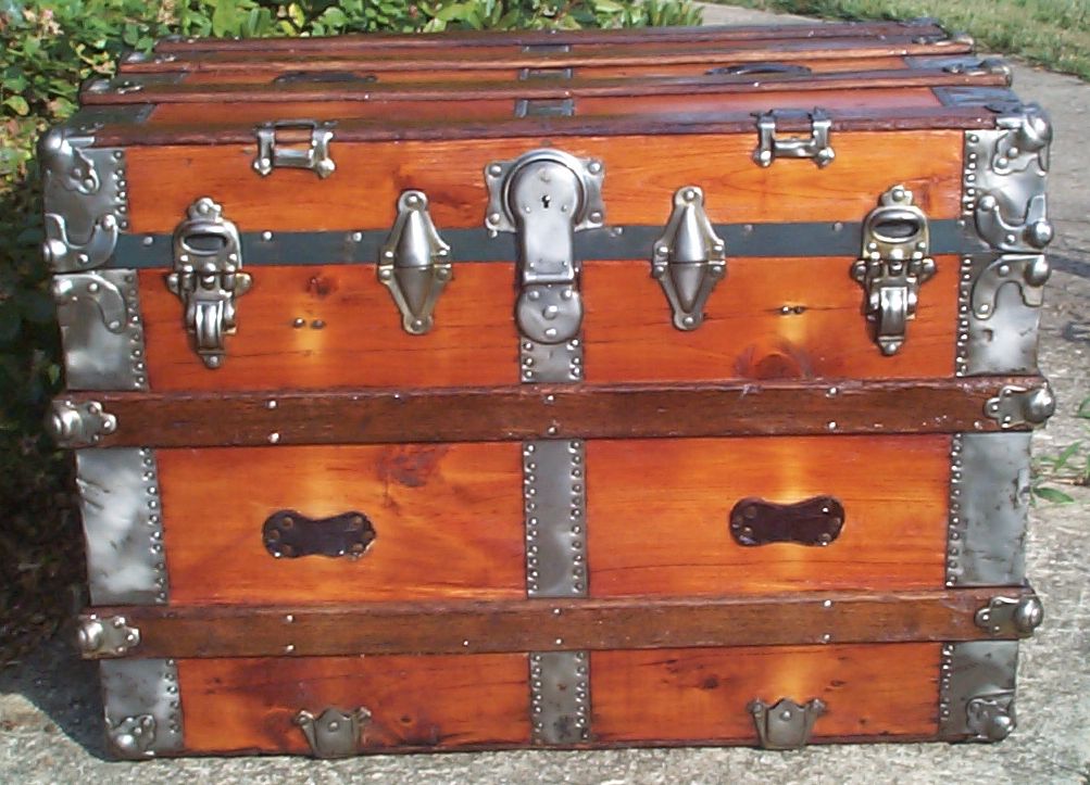 restored all wood flat top antique trunk for sale 790