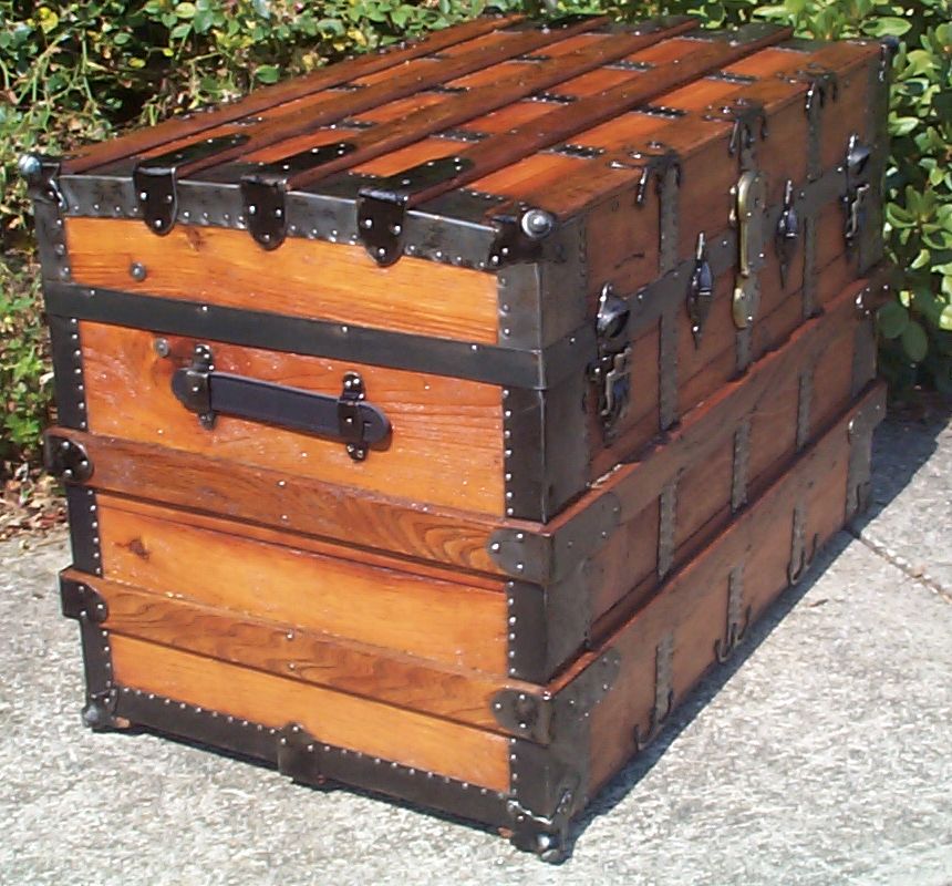 restored all wood flat top antique trunk for sale 792