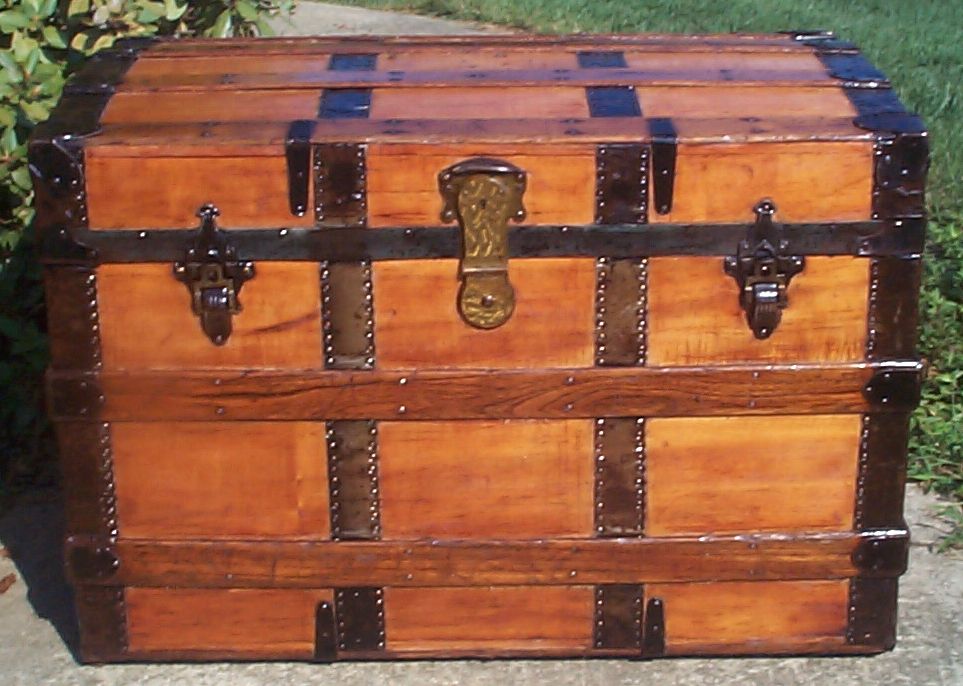 restored all wood roll top antique trunk for sale 793