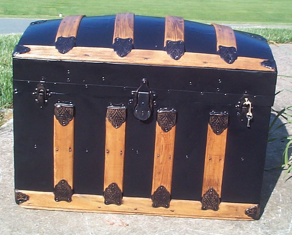 restored all metal and wood top antique trunk for sale 797