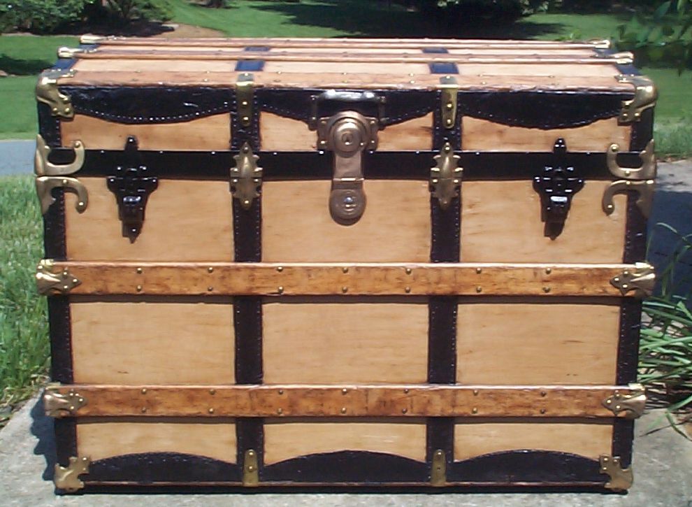 restored all wood roll top antique trunk for sale 806