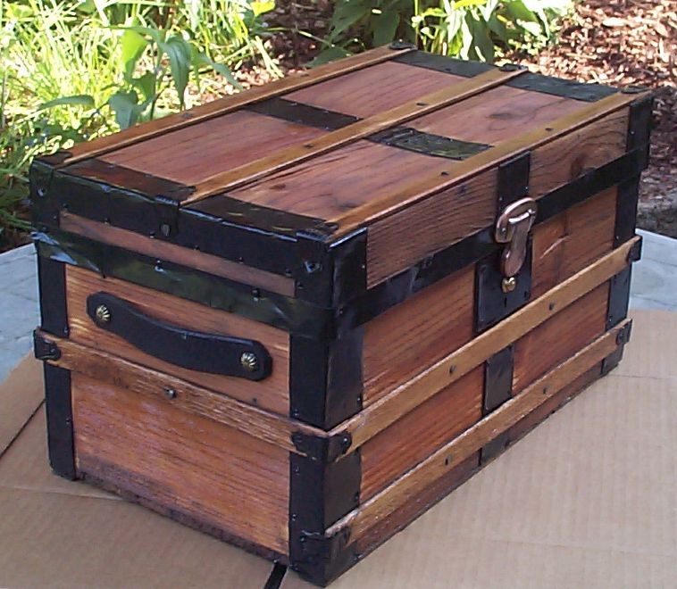 restored all wood salesman sampler flat top antique trunk for sale 814