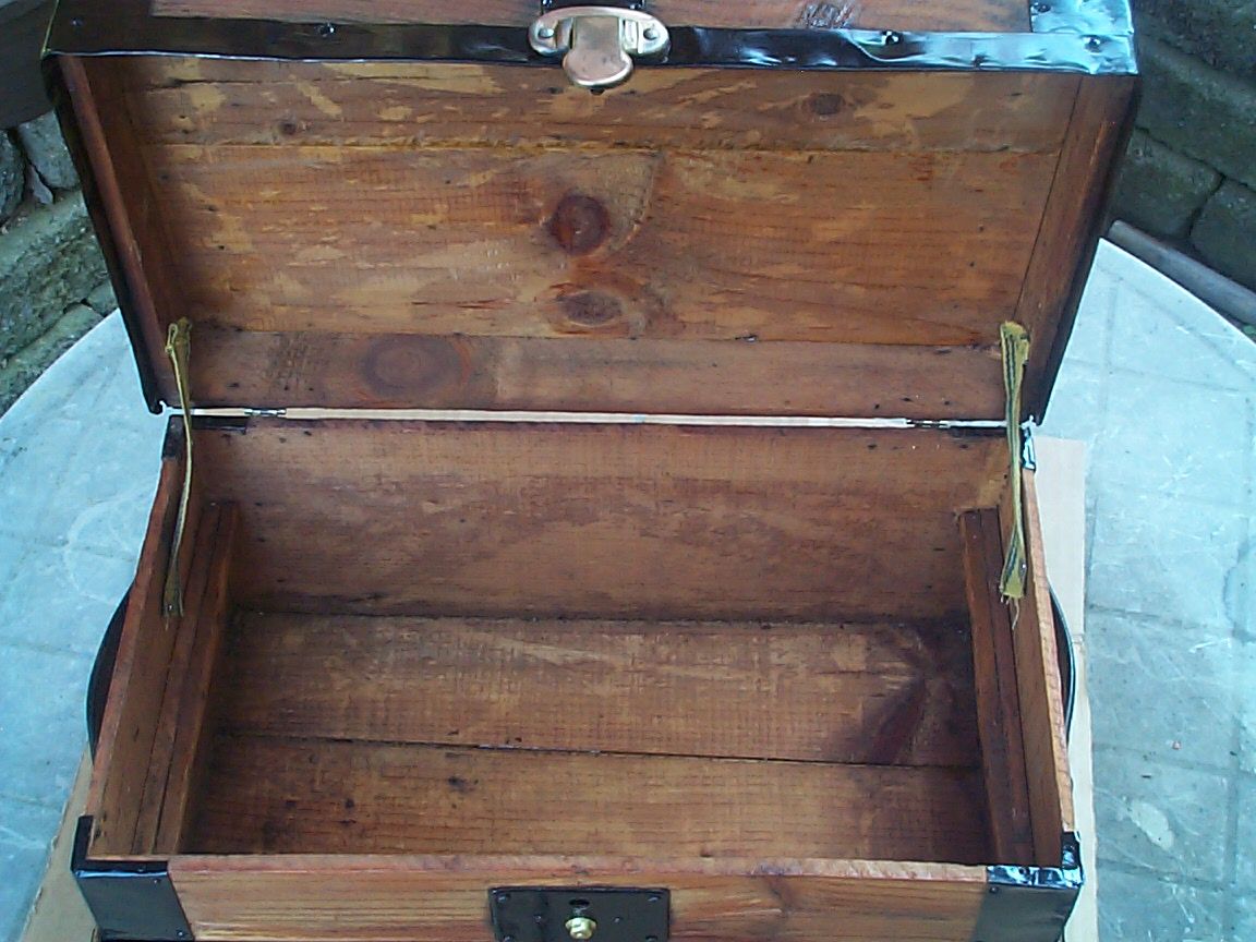 restored all wood salesman sampler flat top antique trunk for sale 814