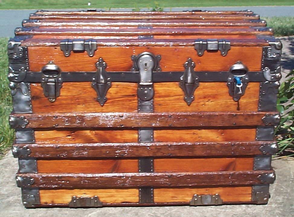 restored all wood roll top antique trunk for sale 829