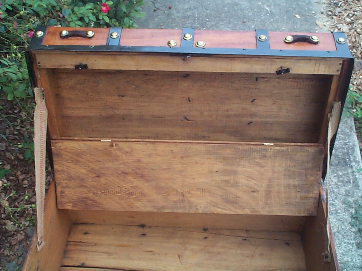 restored wood flat top jenny lind antique trunk 840