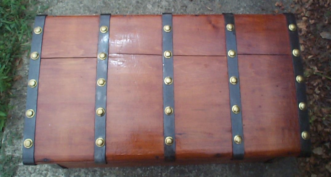 restored wood flat top jenny lind antique trunk 840