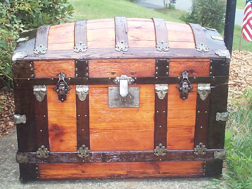 restored all wood dome top antique trunk for sale 842
