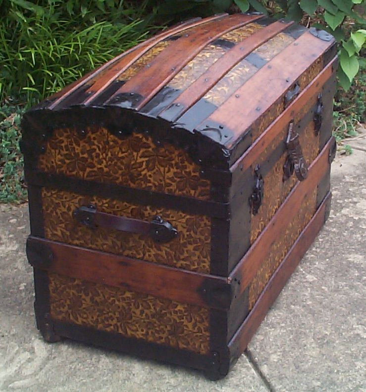restored wood dome top antique trunk 843