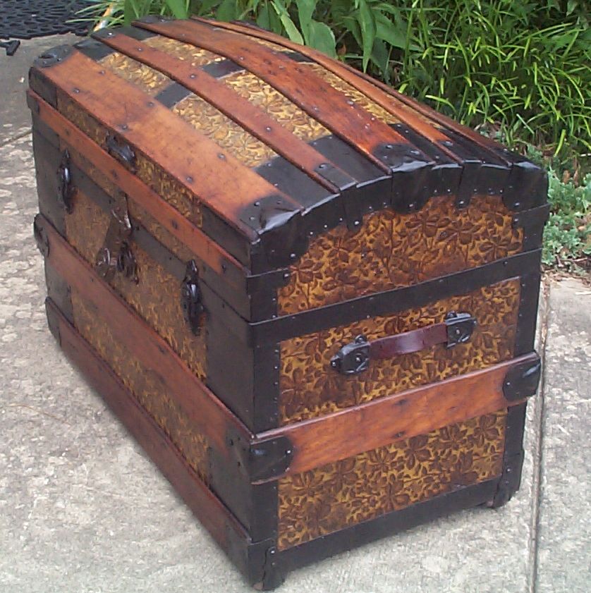 restored wood dome top antique trunk 843