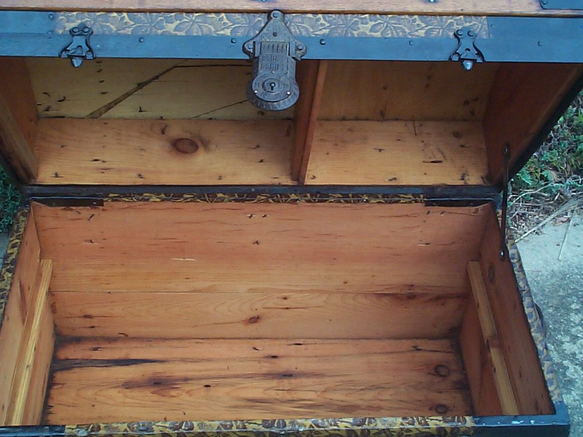 restored wood dome top antique trunk 843