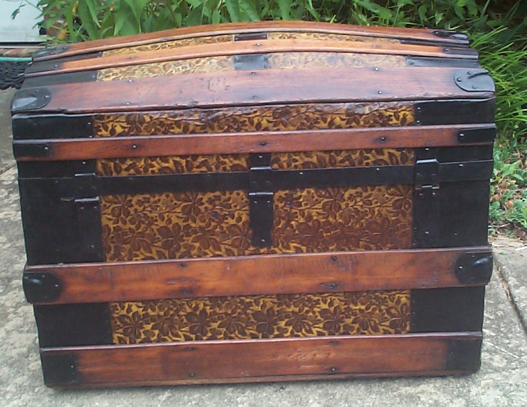 restored wood dome top antique trunk 843
