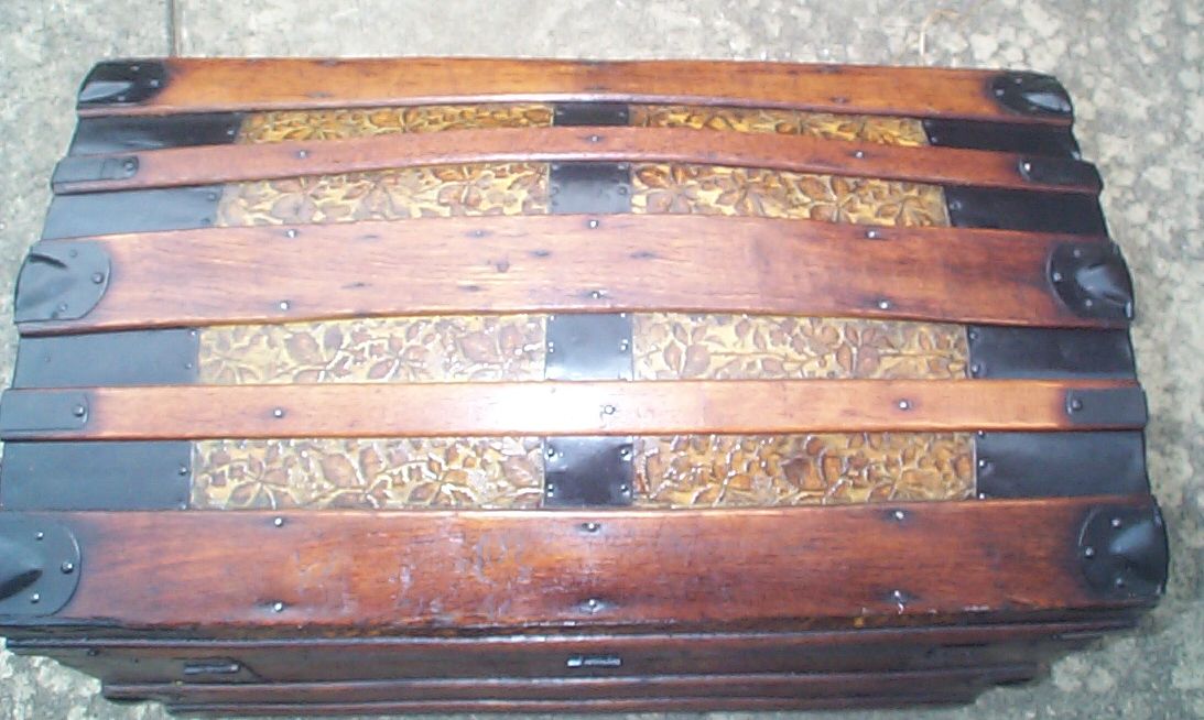 restored wood dome top antique trunk 843