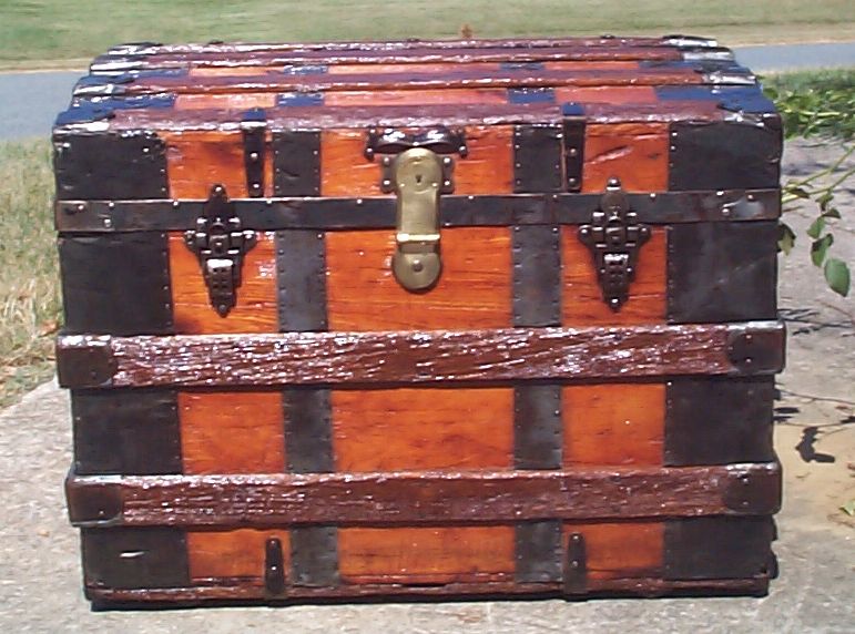 restored all wood dome top antique trunk for sale 849