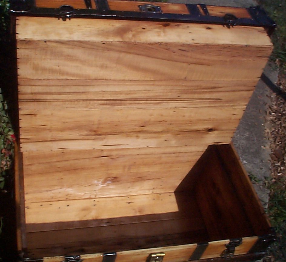 restored wood roll top antique trunk 852