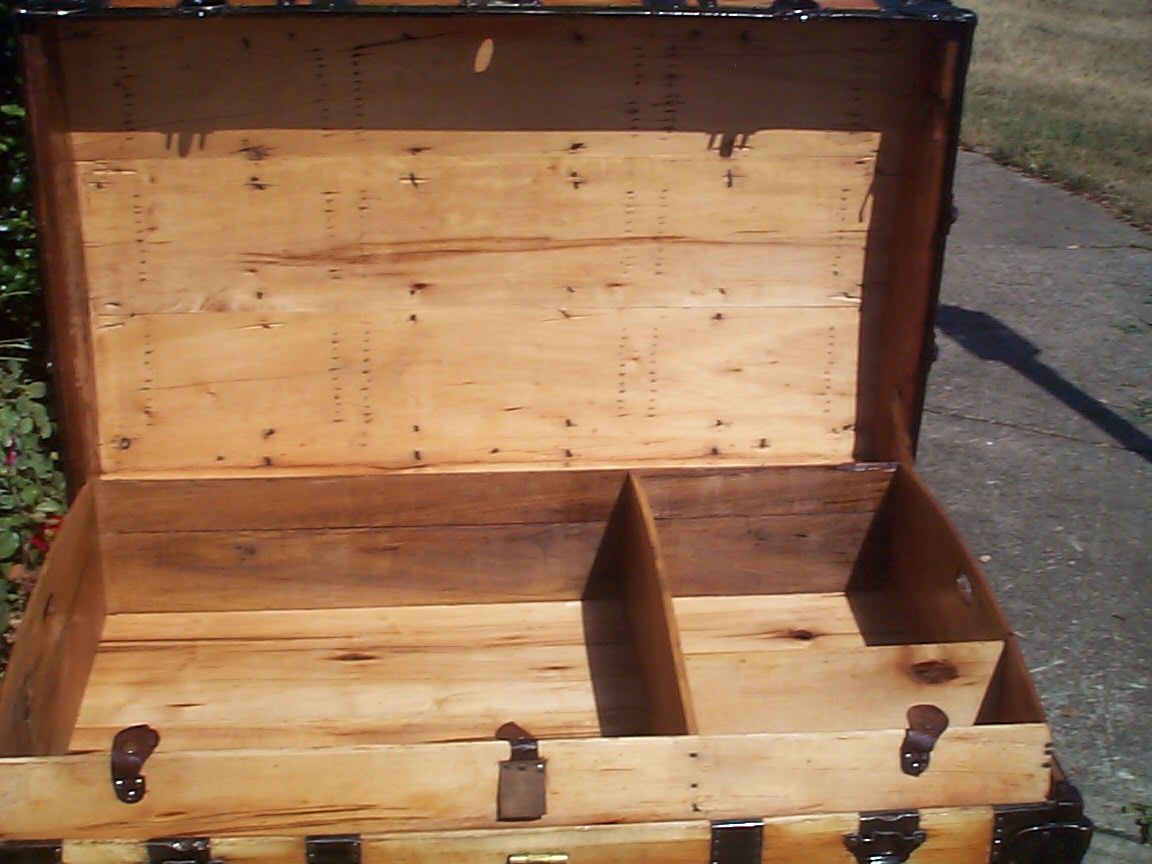 restored wood roll top antique trunk 852