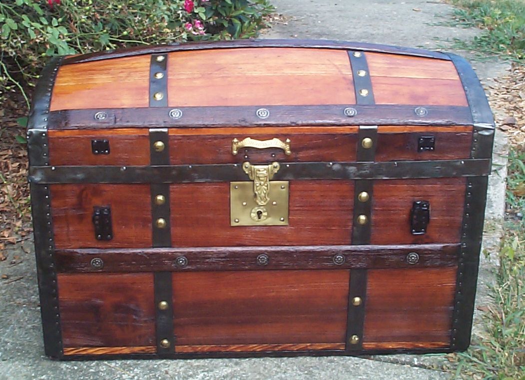 restored all wood dome top antique trunk for sale 855