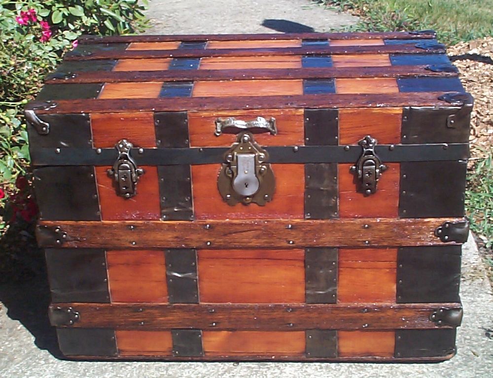 restored all wood roll top antique trunk for sale 857