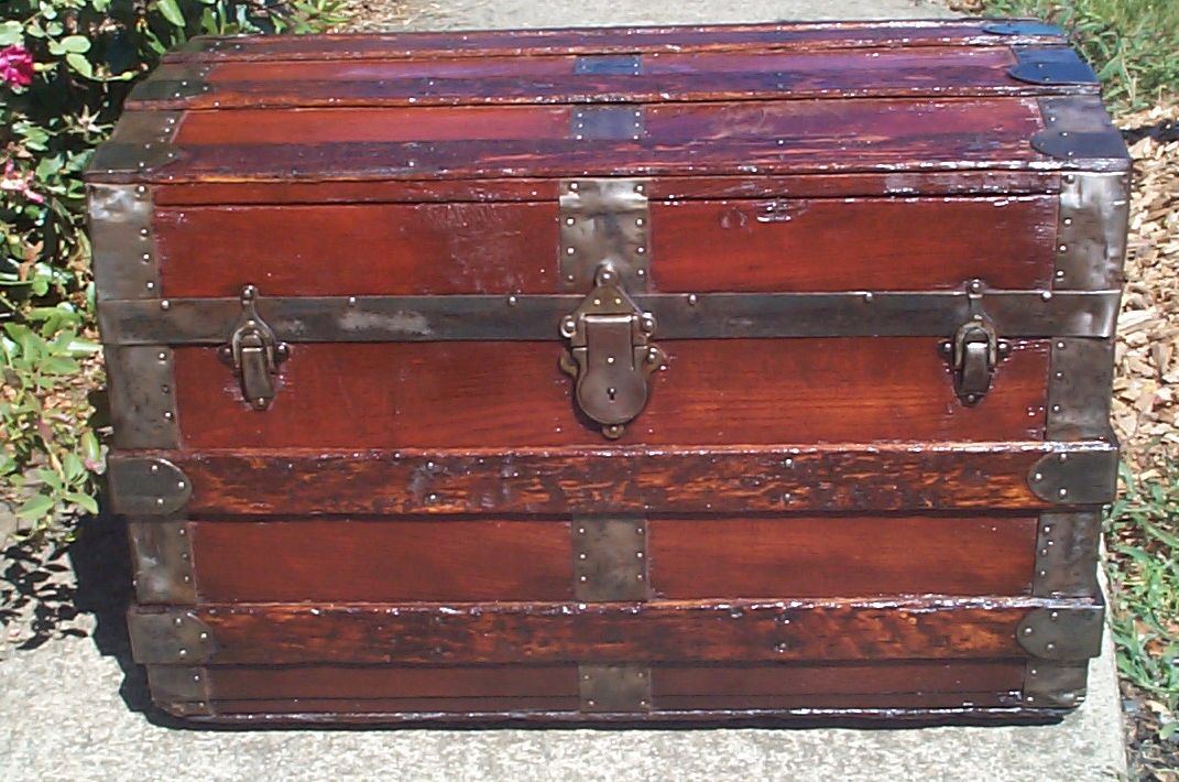 restored all wood roll top antique trunk for sale 858