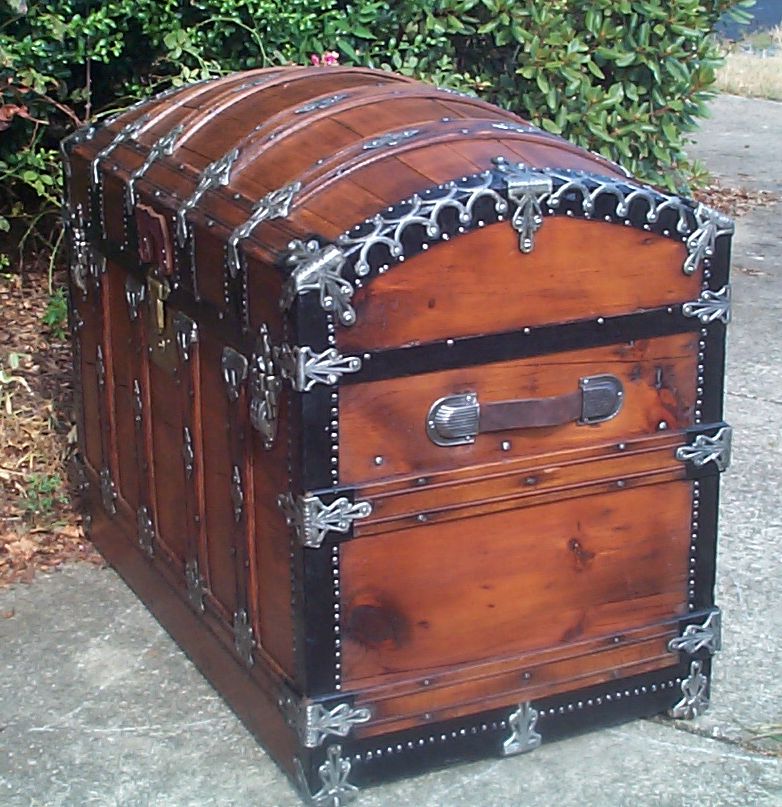restored wood dome top antique trunk for sale 859