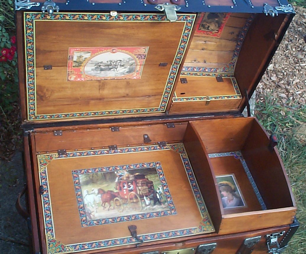 restored wood dome top antique trunk for sale 859