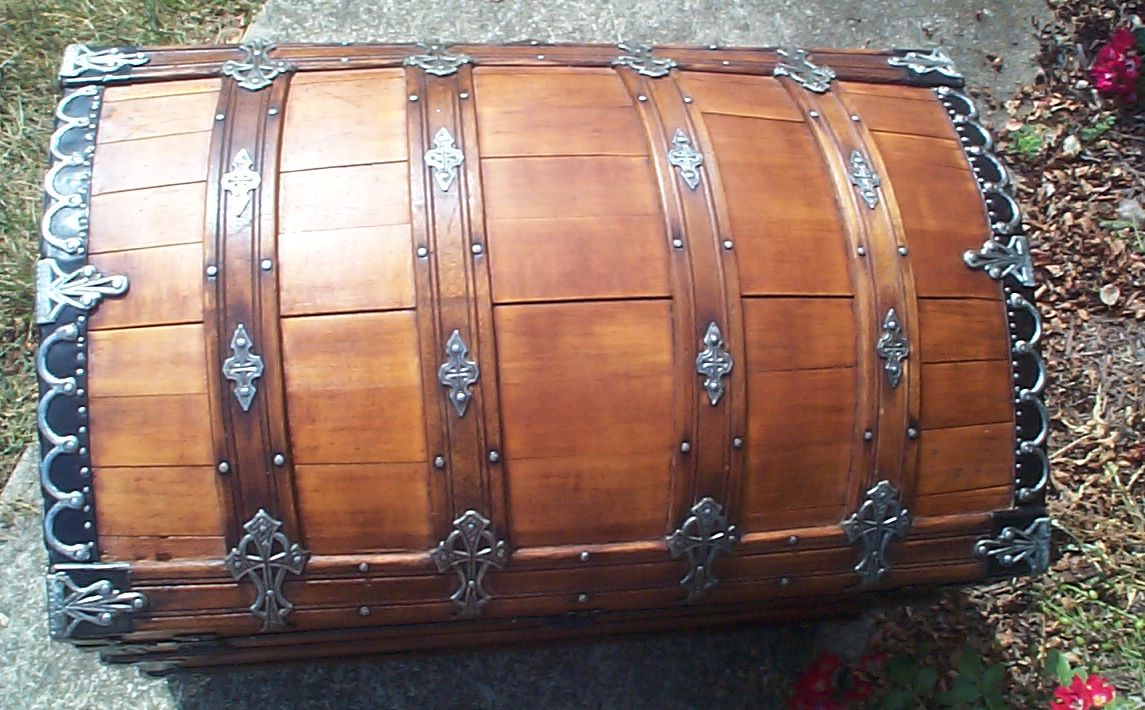restored wood dome top antique oak slat trunk for sale 826