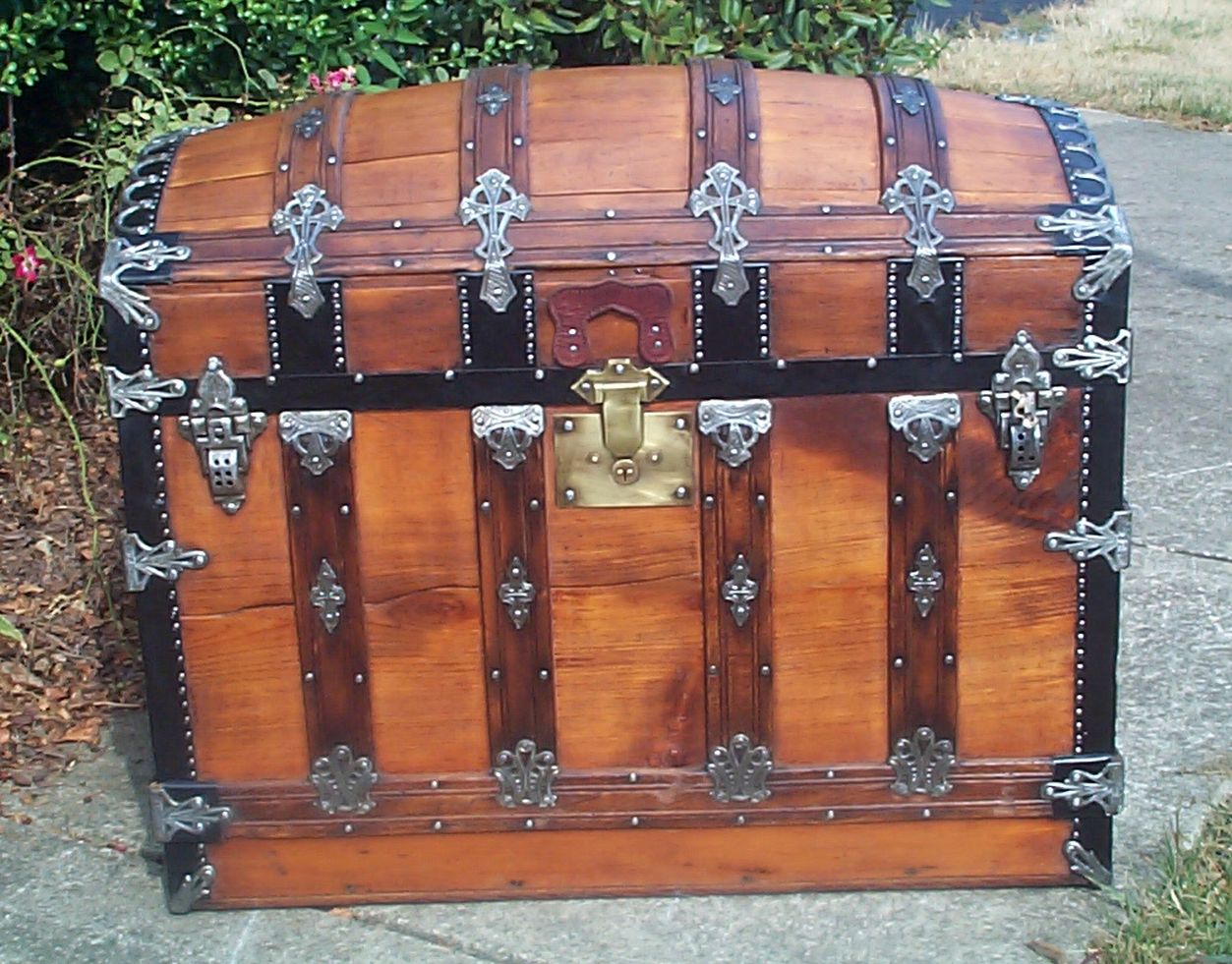 restored wood dome top antique trunk for sale 859