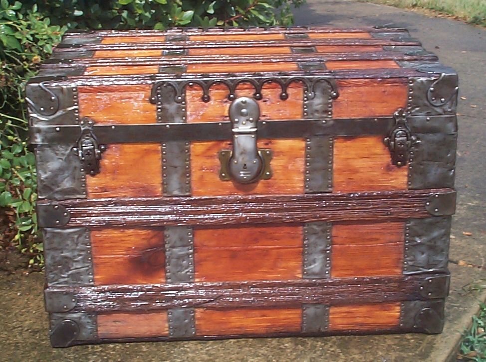 restored all wood flat top antique trunk for sale 861