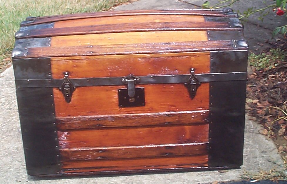restored all wood dome top antique trunk for sale 863