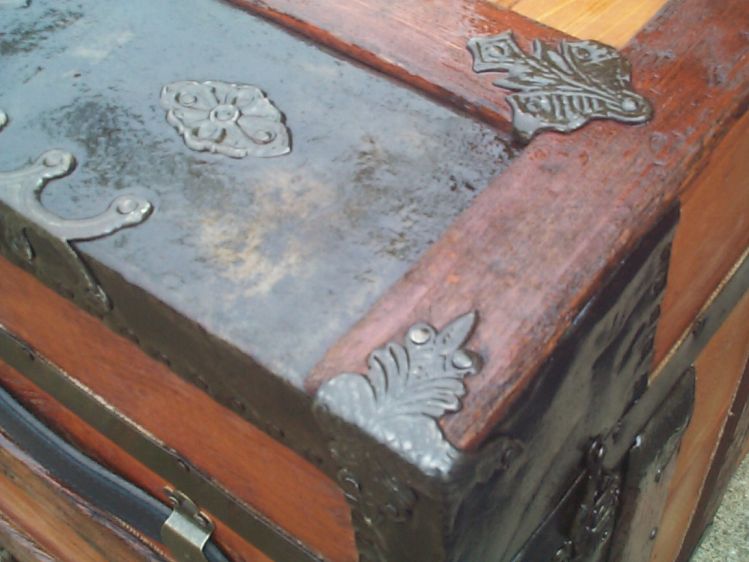 restored wood flat top antique steamer trunk 864