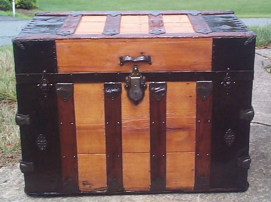 restored wood dome top antique steamer trunk 863