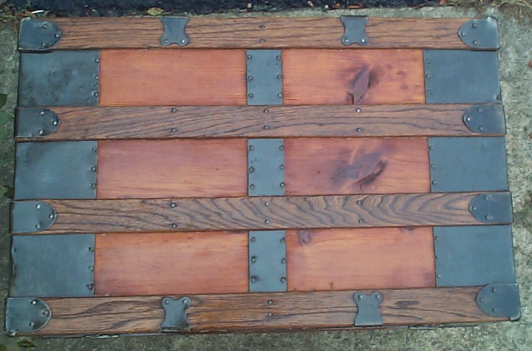 restored wood flat top antique steamer trunk 865