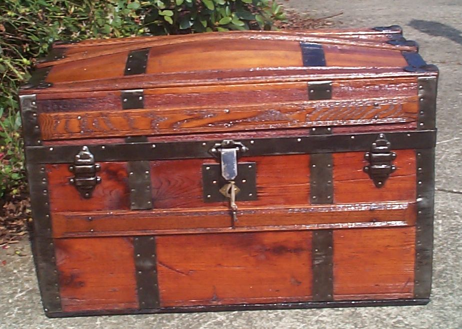 restored all wood dometop antique trunk for sale 868