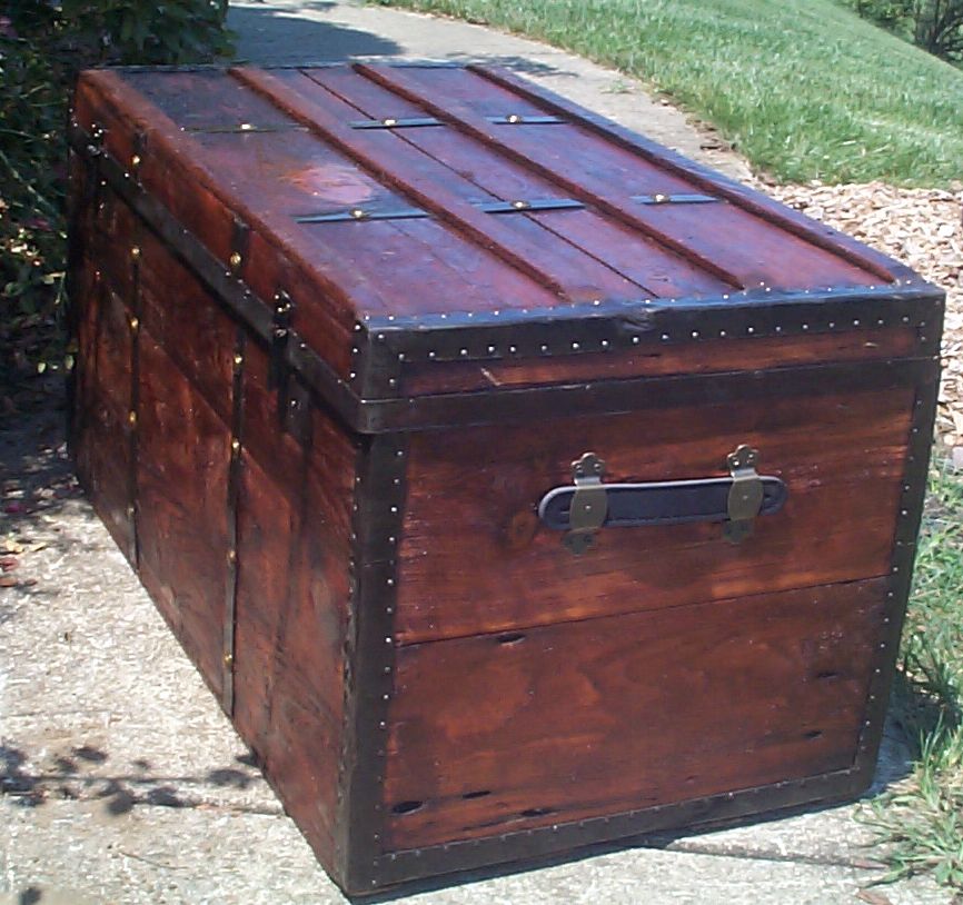 restored all wood civil war flat top antique trunk for sale 872
