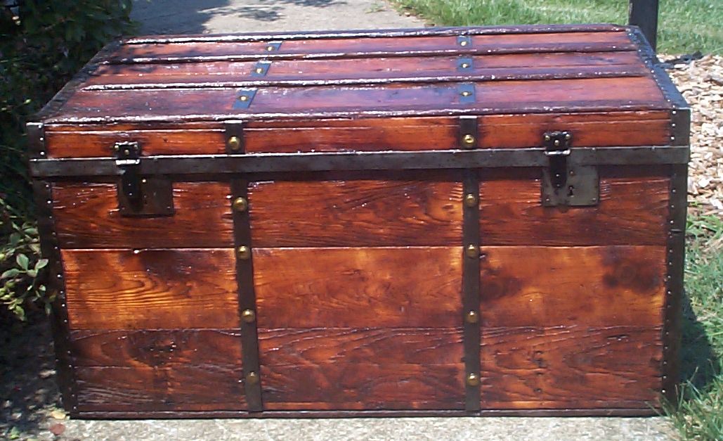 restored all wood civil war flat top antique trunk for sale 872
