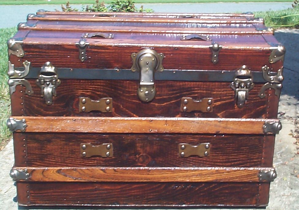 restored all wood dome top antique trunk for sale 875