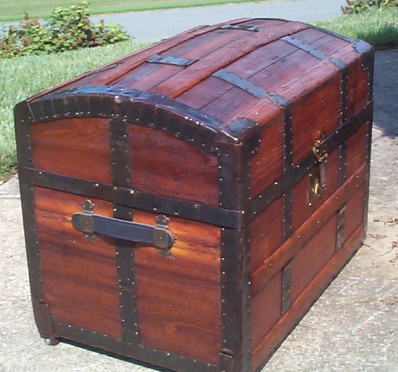 restored all wood dome top antique trunk 879