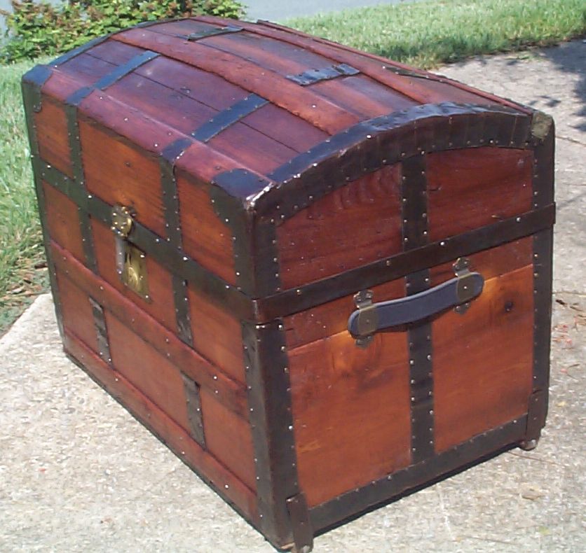 restored wood dome top antique trunk 879