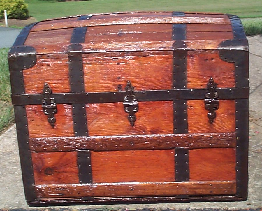 restored wood dome top antique trunk 879