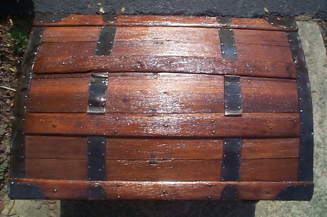 restored wood dome top antique trunk 879